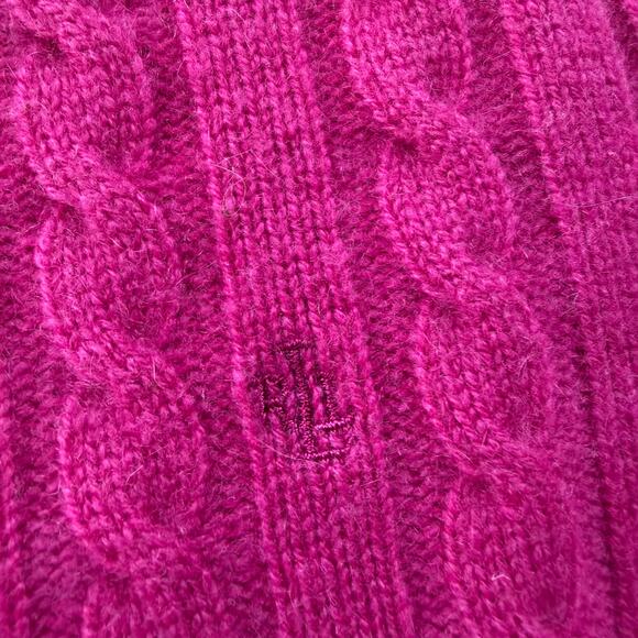 Lauren Ralph Lauren Women 100% Cashmere Cable Knit Sweater Hot Pink Small Luxury - Picture 4 of 9